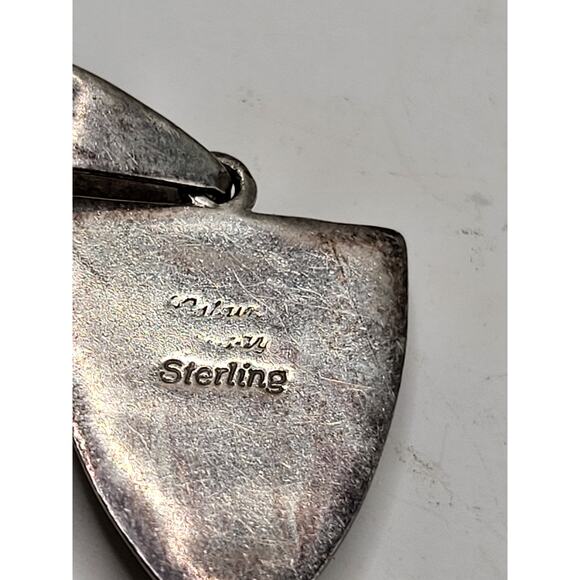 Vintage Sterling Silver Turquoise Opal Inlay Shield Pendant Southwestern 1980s - Picture 4 of 6